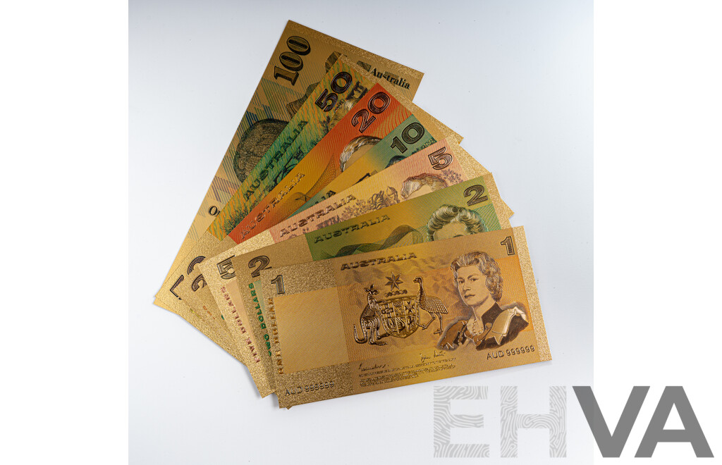Australian 24 Carat Gold Foil Paper Banknote Series Set