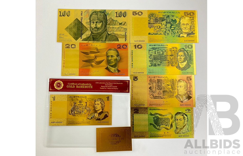 Australian 24 Carat Gold Foil Paper Banknote Series Set