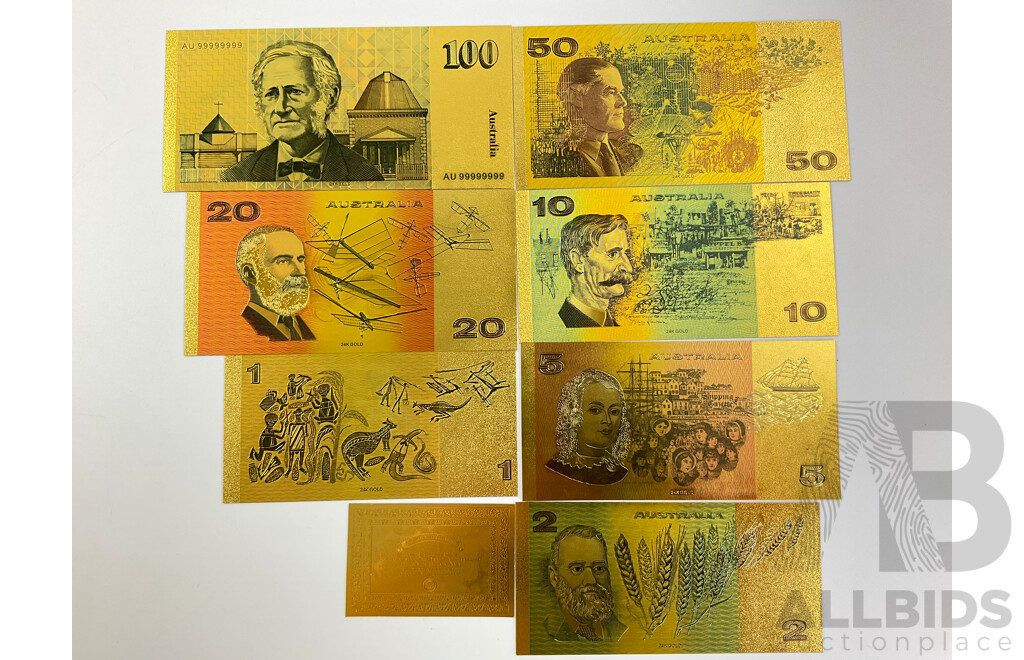 Australian 24 Carat Gold Foil Paper Banknote Series Set
