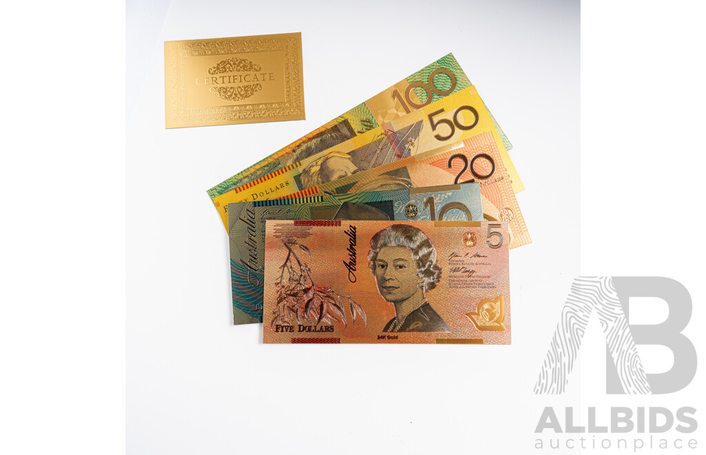 Australian 24 Carat Gold Foil Polymer Banknote Series Set