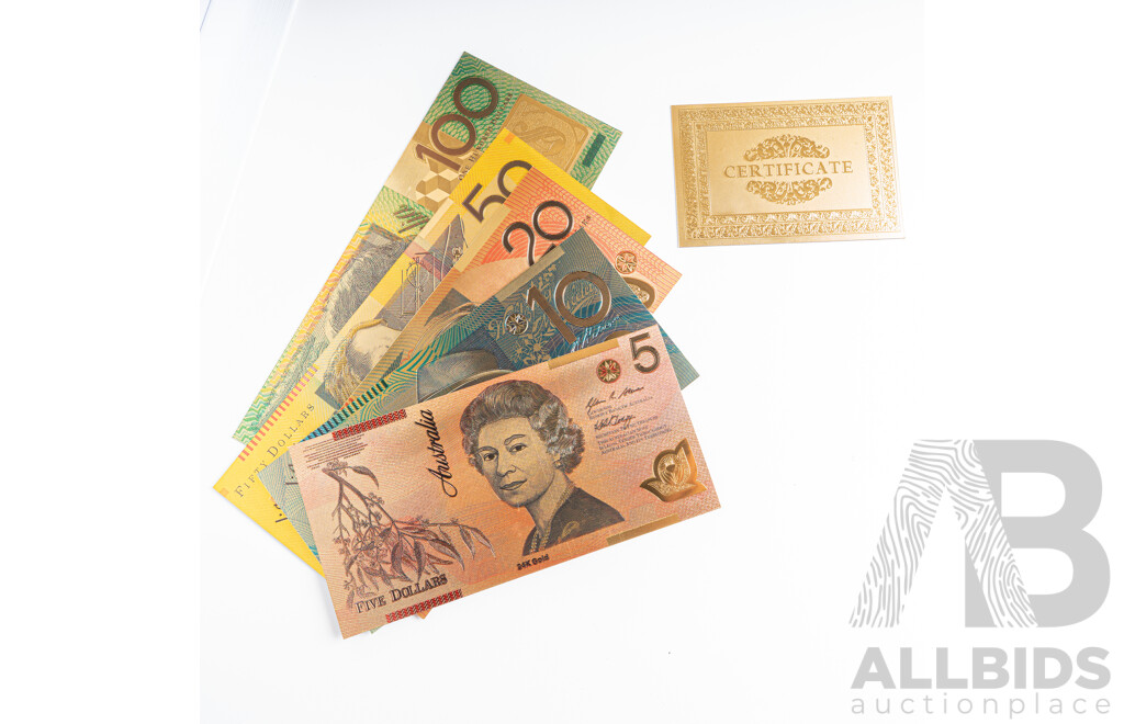 Australian 24 Carat Gold Foil Polymer Banknote Series Set