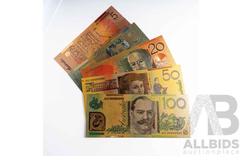 Australian 24 Carat Gold Foil Polymer Banknote Series Set
