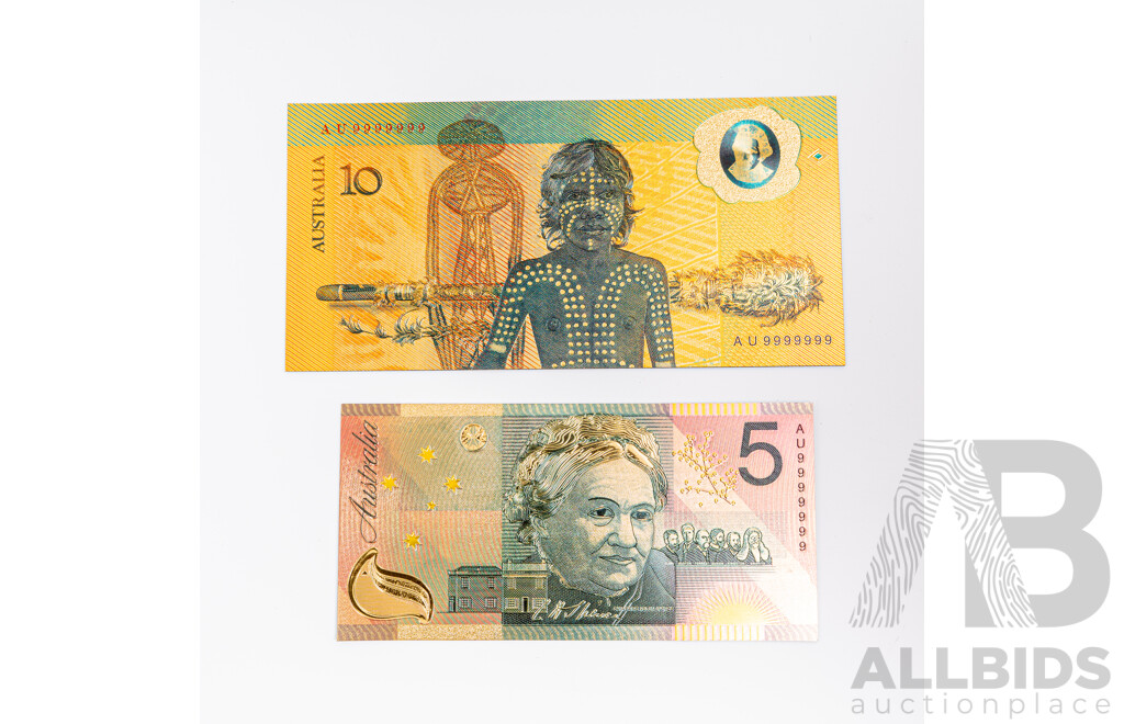 Australian 24 Carat Gold Foil Polymer Banknote Series Set