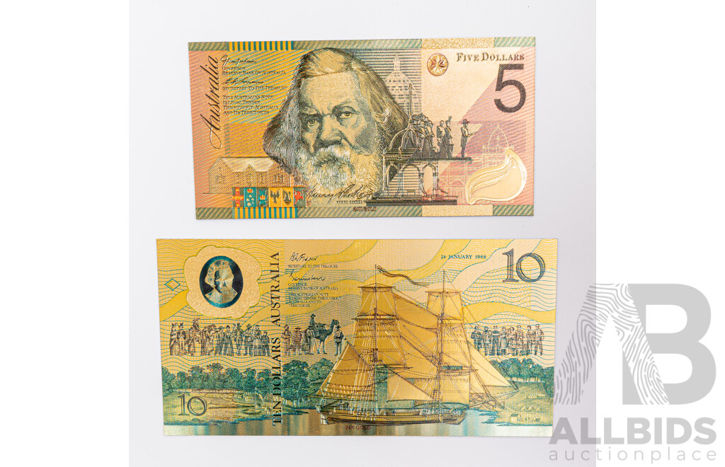 Australian 24 Carat Gold Foil Polymer Banknote Series Set