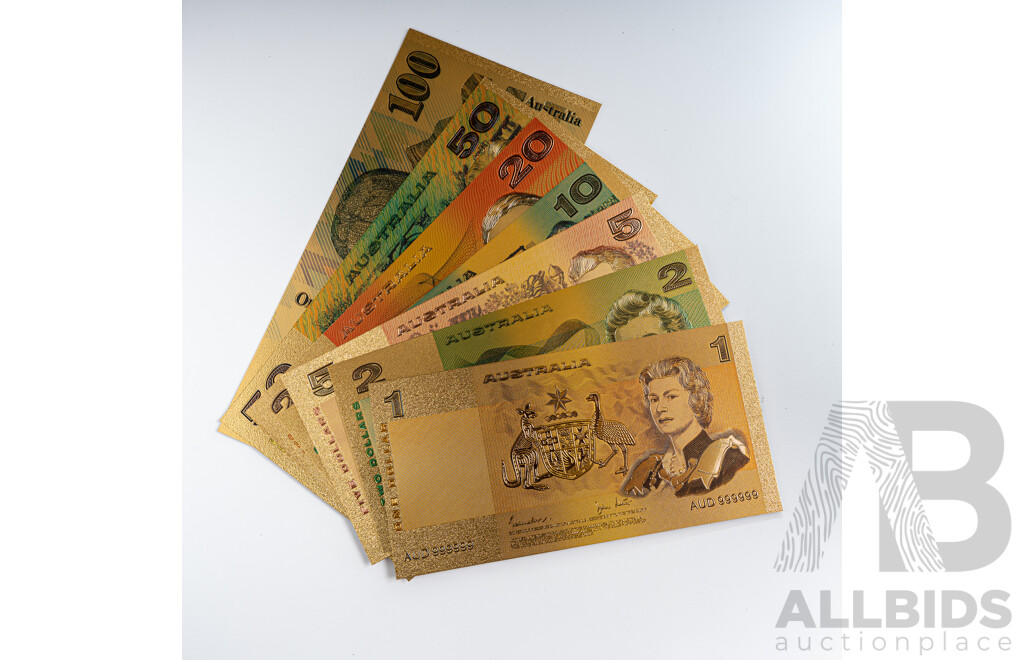 Australian 24 Carat Gold Foil Paper Banknote Series Set