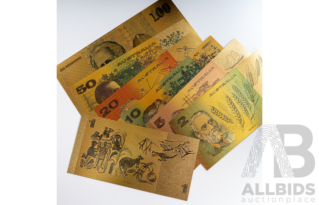 Australian 24 Carat Gold Foil Paper Banknote Series Set