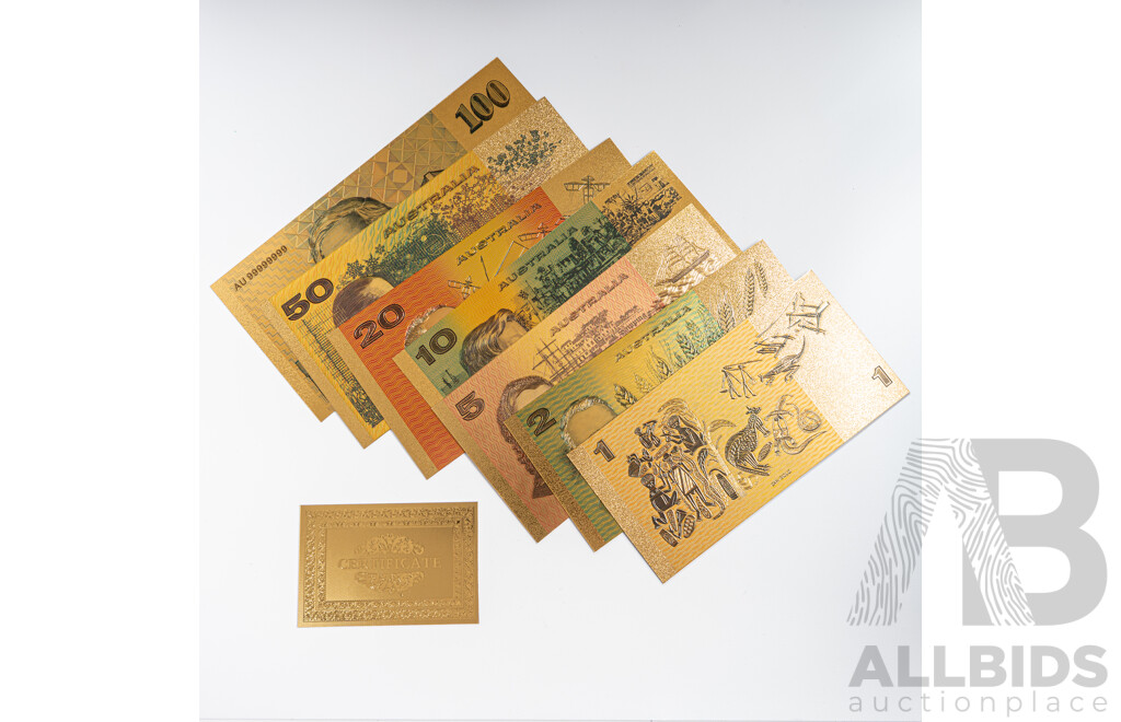 Australian 24 Carat Gold Foil Paper Banknote Series Set