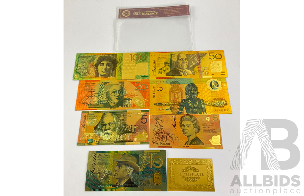 Australian 24 Carat Gold Foil Polymer Banknote Series Set