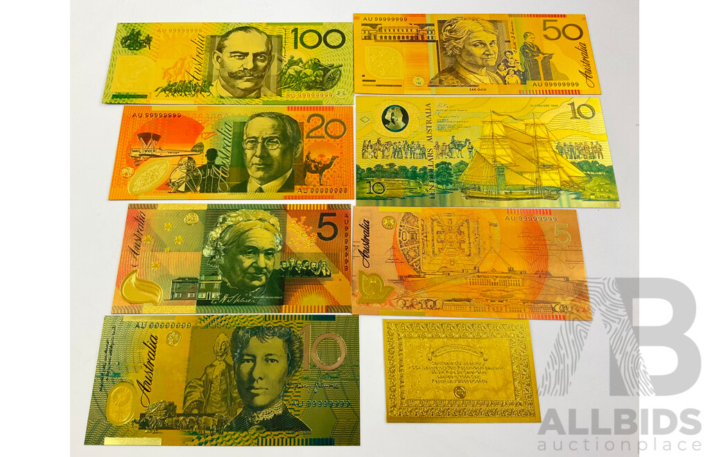 Australian 24 Carat Gold Foil Polymer Banknote Series Set
