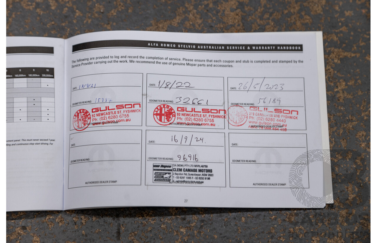 02/2020 Alfa Romeo Stelvio First Edition Q4 (AWD) 949 4D Wagon Alfa White Turbo Diesel 2.1L