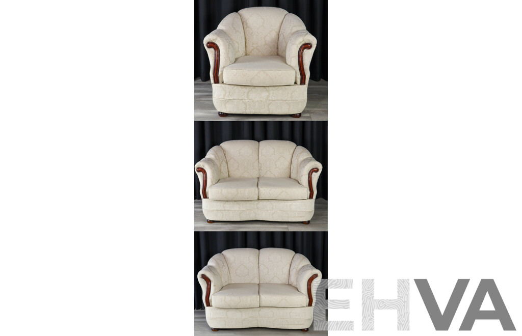 Three Piece Cream Brocade Lounge Suite by AGEM Furniture