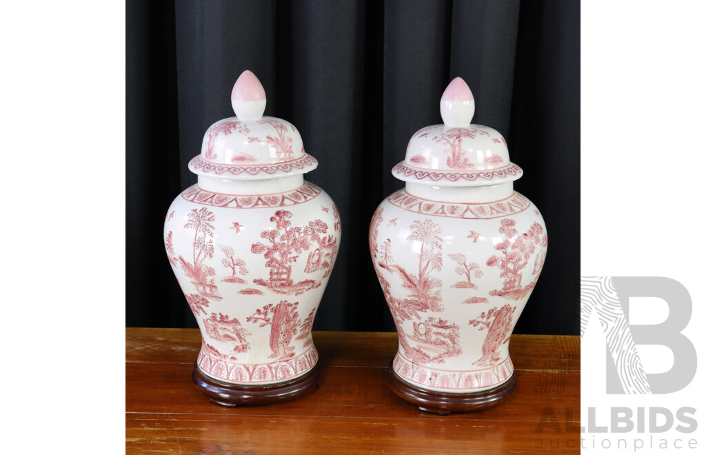 Pair of Chinese Ceramic Lidded Ginger Jars