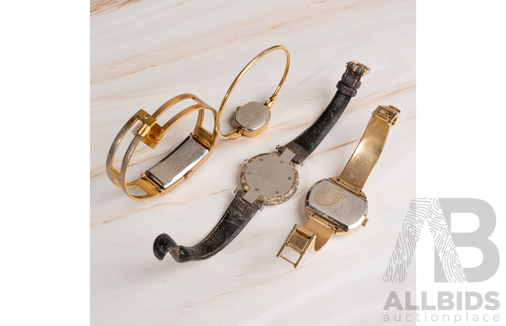 Tissot Ladies RockWatch with Seiko & Michael Herbelin Gold Tone Bangle Watches