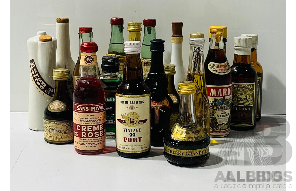 Collection of Vintage Single Serve Liqueur Bottles Including Herman Jansen Cherry Brandy Liqueur, Mc William’s Vintage 99 Port and Much More - Average 45ml per Bottle -Mostly Sealed / Unopened