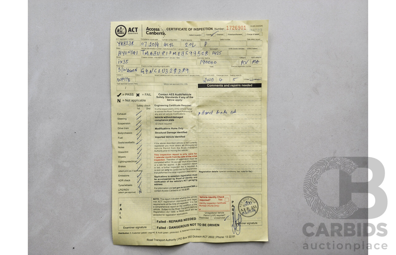 7/2014 Hyundai Ix35 SE (fwd) LM SERIES II 4d Wagon White 2.0L