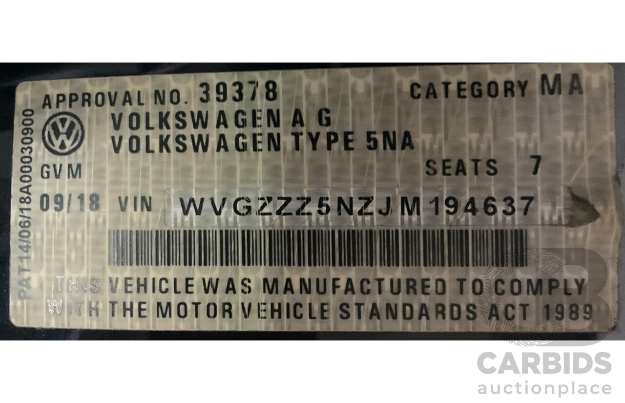 09/2018 Volkswagen Tiguan R-Line ALLSPACE 162 TSI HIGHLINE (AWD) 5NA MY18 4D Wagon Deep Black Pearl Turbo 2.0L - 7 Seater