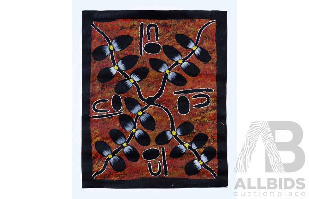 Edna Nagamara, (20th Century, Indigenous-Australian), Rock Wallaby Dreaming - West of Yuendumu and Women Dreaming Hunting Bush Plums, Pair of Acrylic on Canvases, 48.5 X 39.5 Cm and 37 X 49 Cm