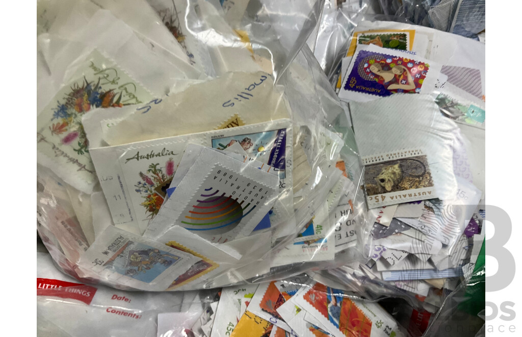 Collection of Australian Cancelled Stamps, Examples Spanning Predecimal to 2010's, Approximately 5.5 Kilograms
