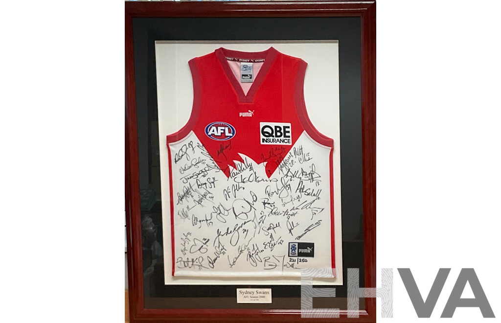Framed Limited Edition Sydney Swans AFL Season 2000 Signed Jersey - 221 of 250 - 84 X108cm