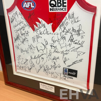 Framed Limited Edition Sydney Swans AFL Season 2000 Signed Jersey - 221 of 250 - 84 X108cm