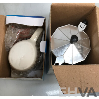 Breville Popcorn Maker, Lumina Gravy Warmer, Aluexpress Coffee Maker, and Homemaker Multi-Slicer - Lot of 4