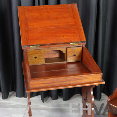 Antique Timber Lift Top School Desk with Bench Seat