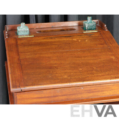 Antique Timber Lift Top School Desk with Bench Seat