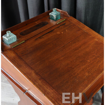 Antique Timber Lift Top School Desk with Bench Seat