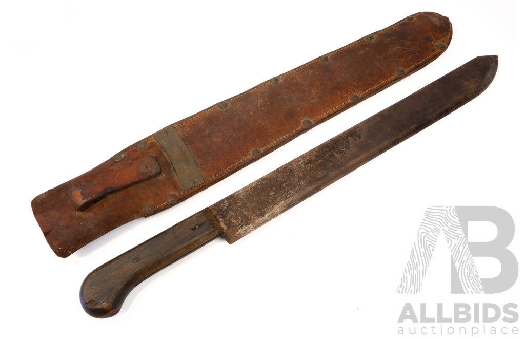 Vintage WWII Jungle Machete with Heavy Leather Scabbard