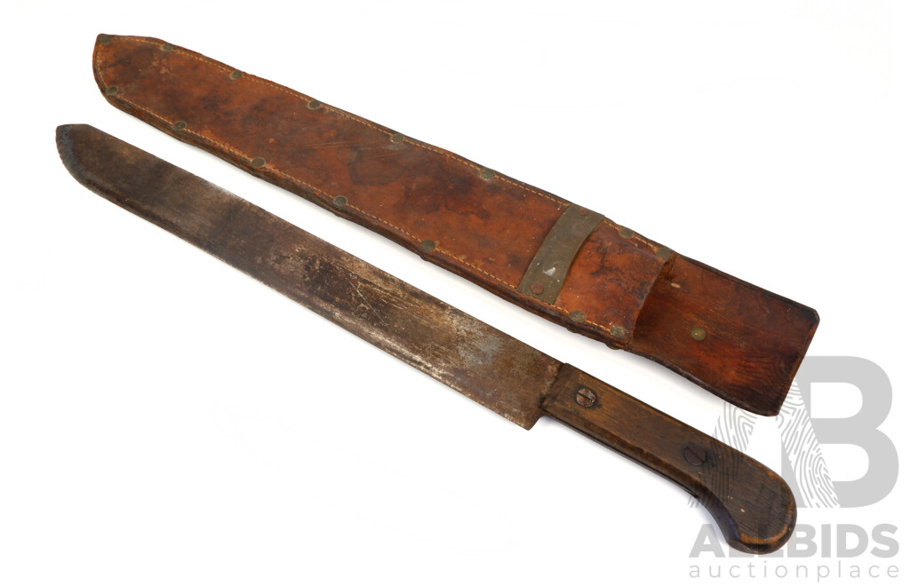 Vintage WWII Jungle Machete with Heavy Leather Scabbard