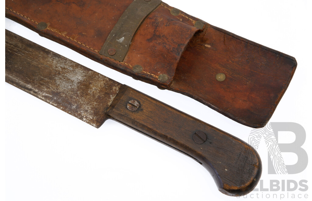 Vintage WWII Jungle Machete with Heavy Leather Scabbard