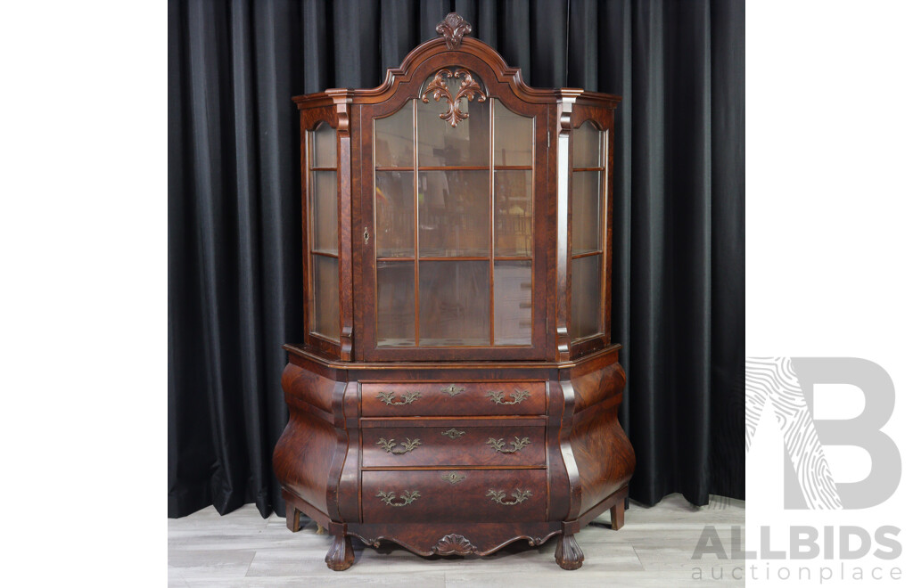 Reproduction Serpentine Front Two Piece Bookcase on Chest