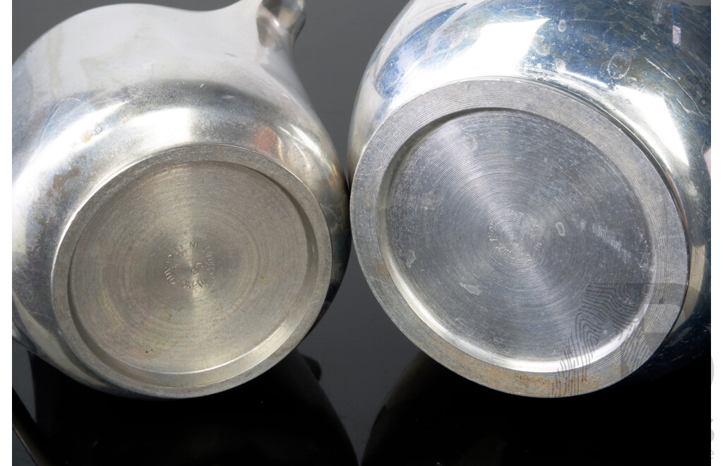 Retro English Made Picquot Ware Magnalium Teapot with Wooden Handle Along with Matching Creamer