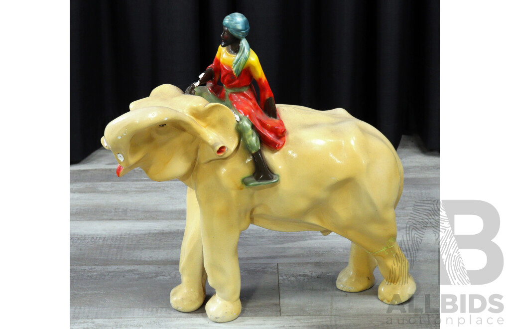Vintage Painted Chalkware Elephant with Rider