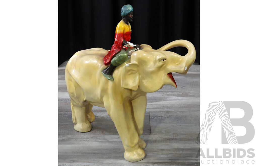 Vintage Painted Chalkware Elephant with Rider