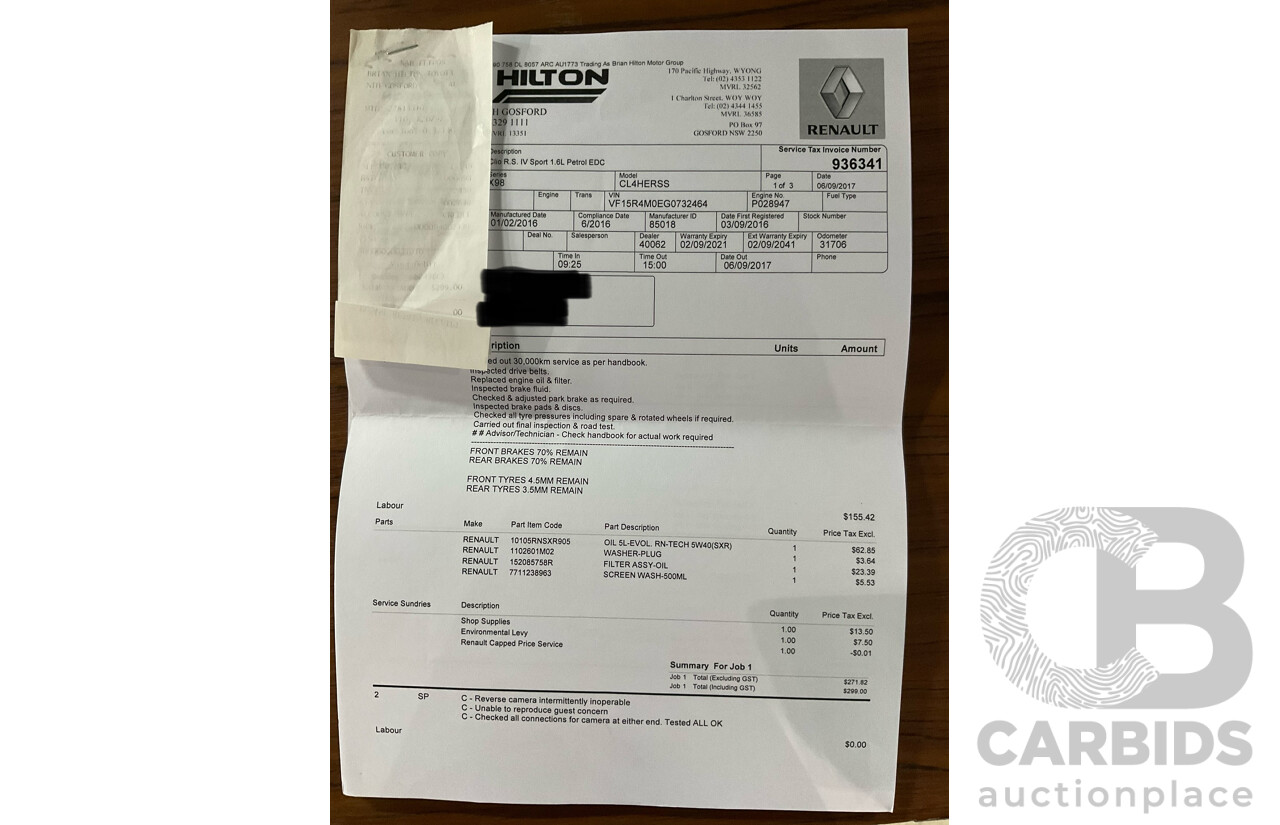 06/2016 Renault Clio R.S. 200 SPORT FWD X98 5D Hatchback Liquid Yellow Metallic Turbo 1.6L