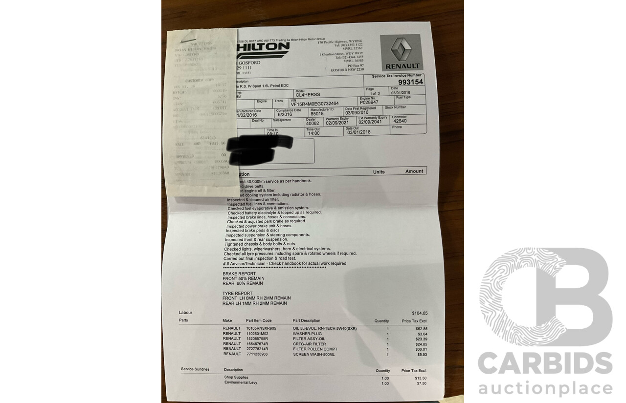 06/2016 Renault Clio R.S. 200 SPORT FWD X98 5D Hatchback Liquid Yellow Metallic Turbo 1.6L