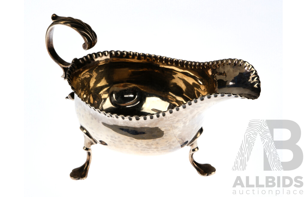 Antique English Sterling Silver Georgian Sauce Boat with Curve Back Handle and Tripod Feet, London 1776,  Weight 88Gm