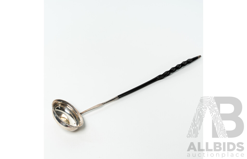 Antique Sterling Silver Toddy Ladle with Guinea Dated 1787 and Baleen Twist Handle, Circa 1812