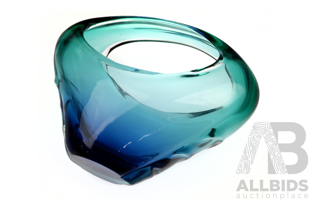 Mid Century Heavy Based Murano Style Sommerso Art Glass Basket Form Vase