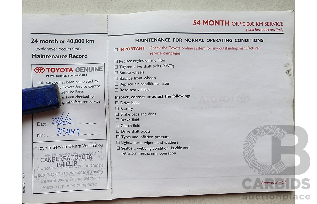 4/2010 Toyota Rav4 CV (4x4) ACA33R 08 UPGRADE 4d Wagon Silver Or Chrome 2.4L