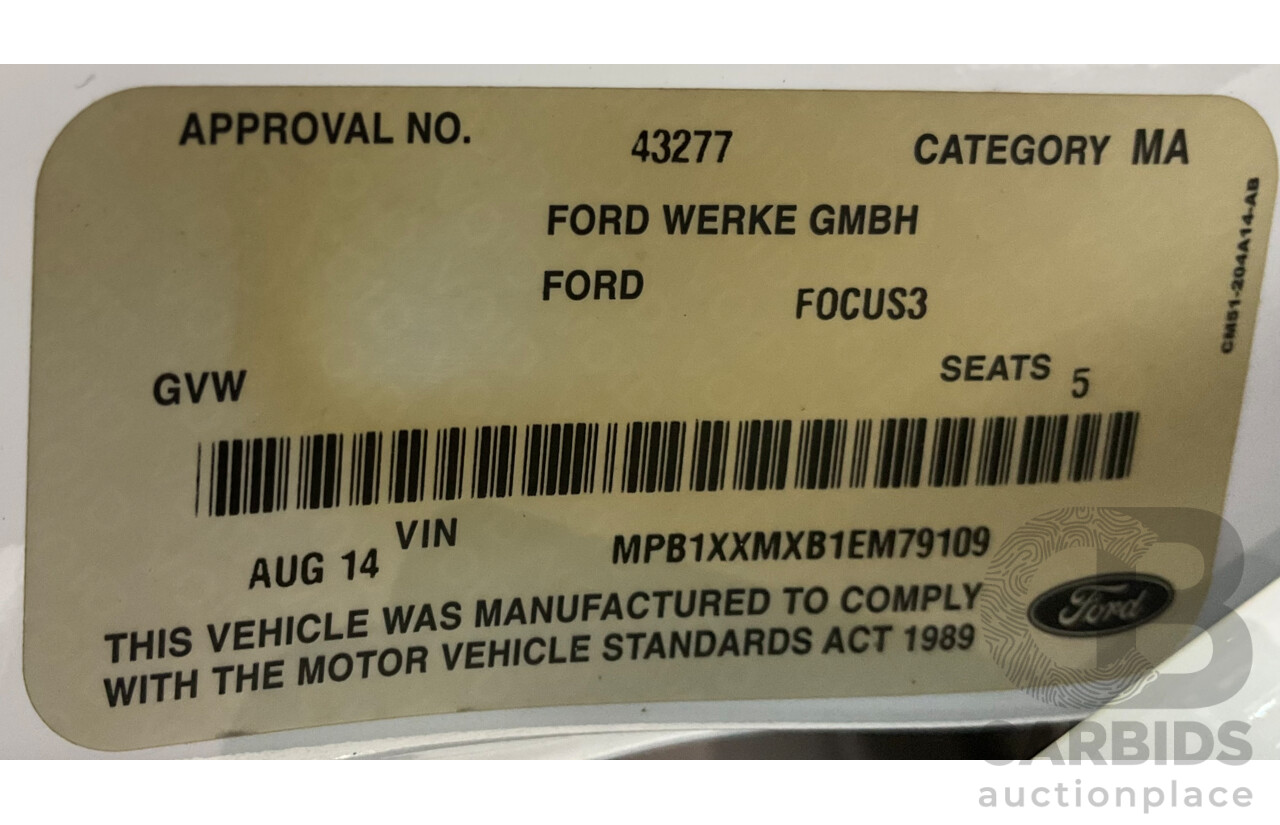 8/2014 Ford Focus Trend LW MK2 Upgrade 5d Hatchback Frozen White 2.0L