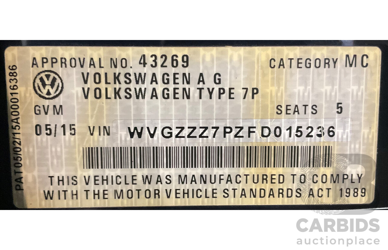 5/2015 Volkswagen Touareg V6 TDI 7P MY15 4d Wagon Moonlight Blue Pearl Turbo Diesel V6 3.0L