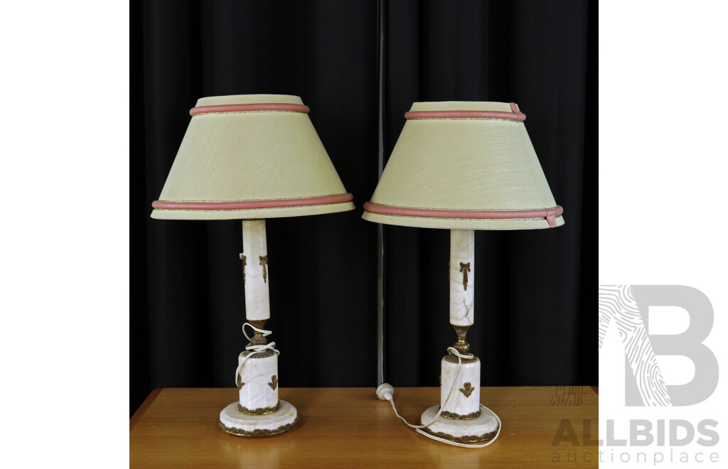 Pair of Antique Marble and Brass Table Lamps