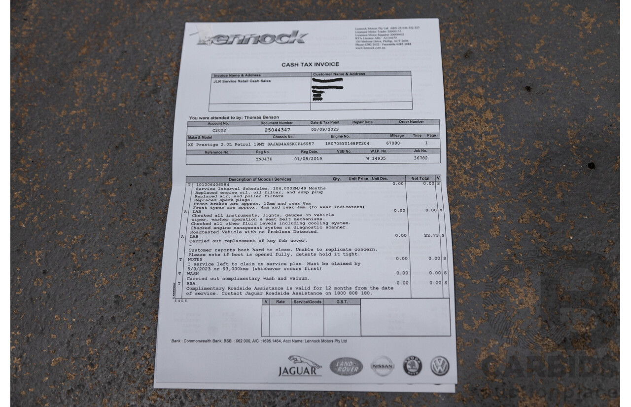 07/2019 Jaguar XE 20t Prestige (147kw) X760 MY19 4d Sedan Fuji White Turbo 2.0L