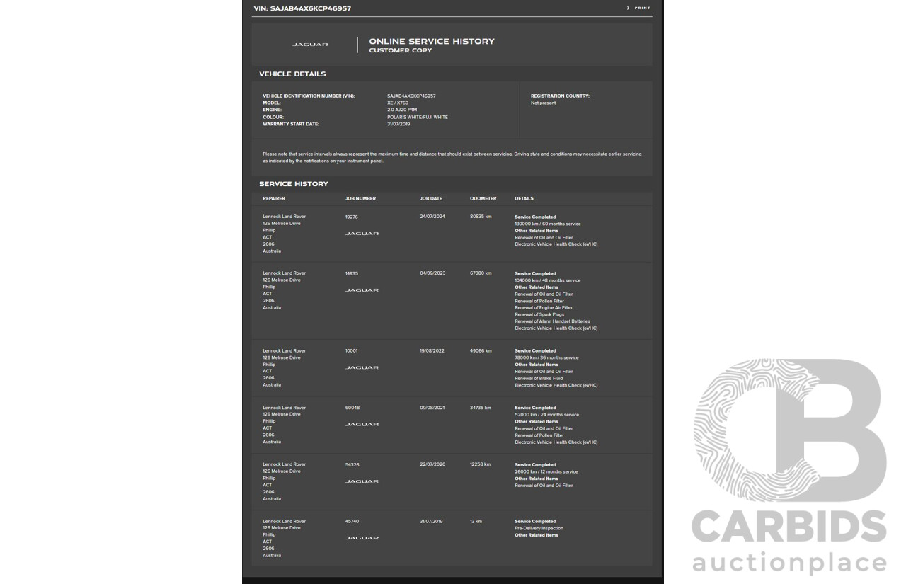 07/2019 Jaguar XE 20t Prestige (147kw) X760 MY19 4d Sedan Fuji White Turbo 2.0L