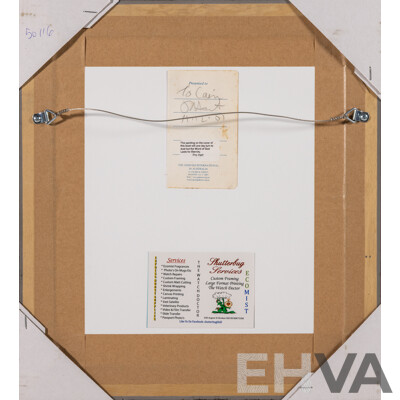 Pro Hart, (20th Century, Australian, 1928-2006), Floral Study, Oil on Bible Cover, 38 x 35 cm (frame)