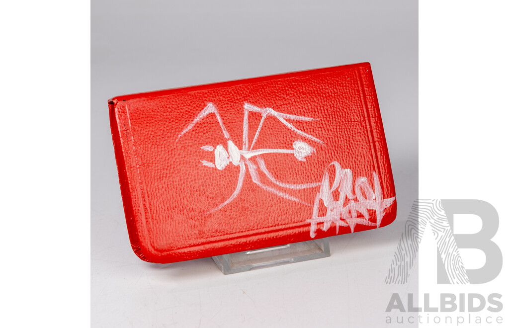 Pro Hart, (20th Century, Australian, 1928-2006), Insect, Oil on Back of Bible Cover, 12 x 8 cm (unframed)