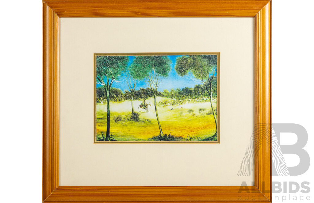 Pro Hart, (20th Century, Australian, 1928-2006), On the Warrego Droving Down (1980), Quality Colour Reproduction Print of Original, 44 x 50 cm (frame)