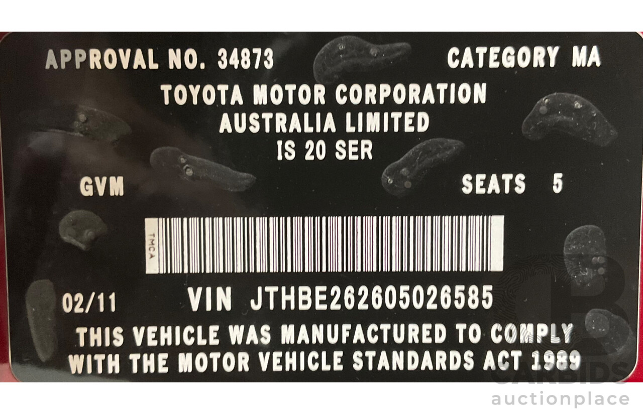 2/2011 Lexus IS350 Prestige GSE21R 4d Sedan Vermillion Red Metallic V6 3.5L